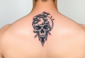 Skull with moss and mushrooms on it tattoo idea