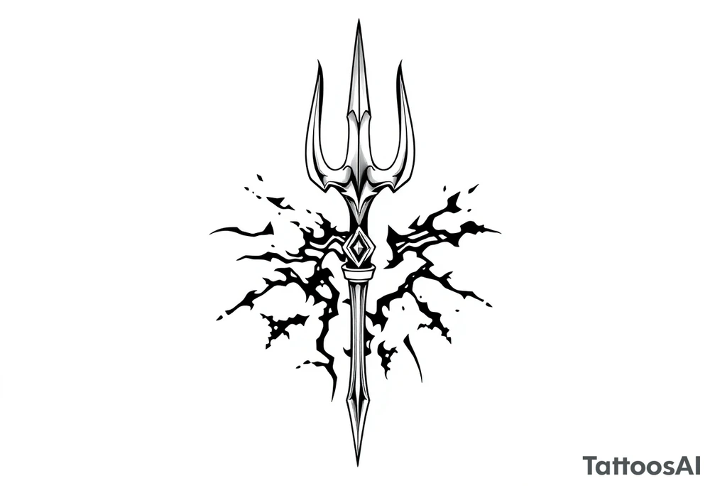 trident with cool background tattoo idea
