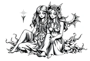 Two sisters sitting next tattoo idea