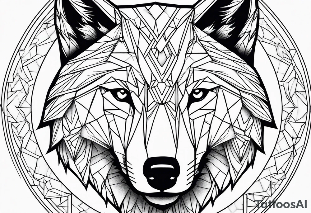 geometric wolf pattern tattoo idea