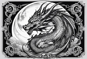Dragon Seven number shape with full Moon in  background tattoo idea