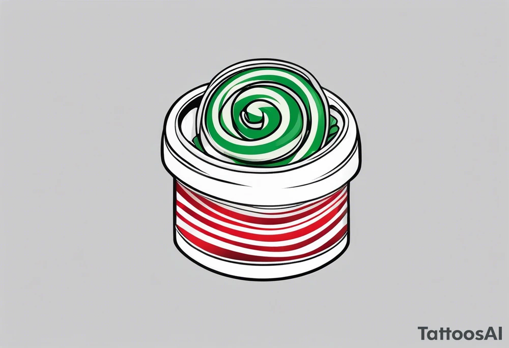 small tattoo of a green swirl peppermint candy in the wrapper tattoo idea