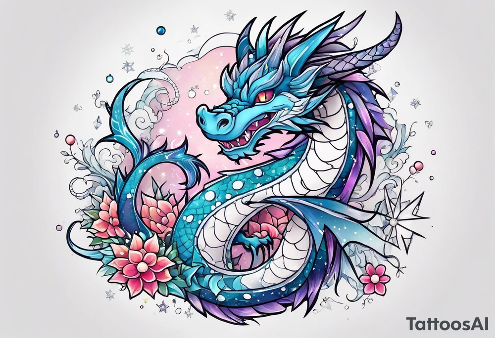 Constellation, kawaii dragon, snowflake tattoo idea