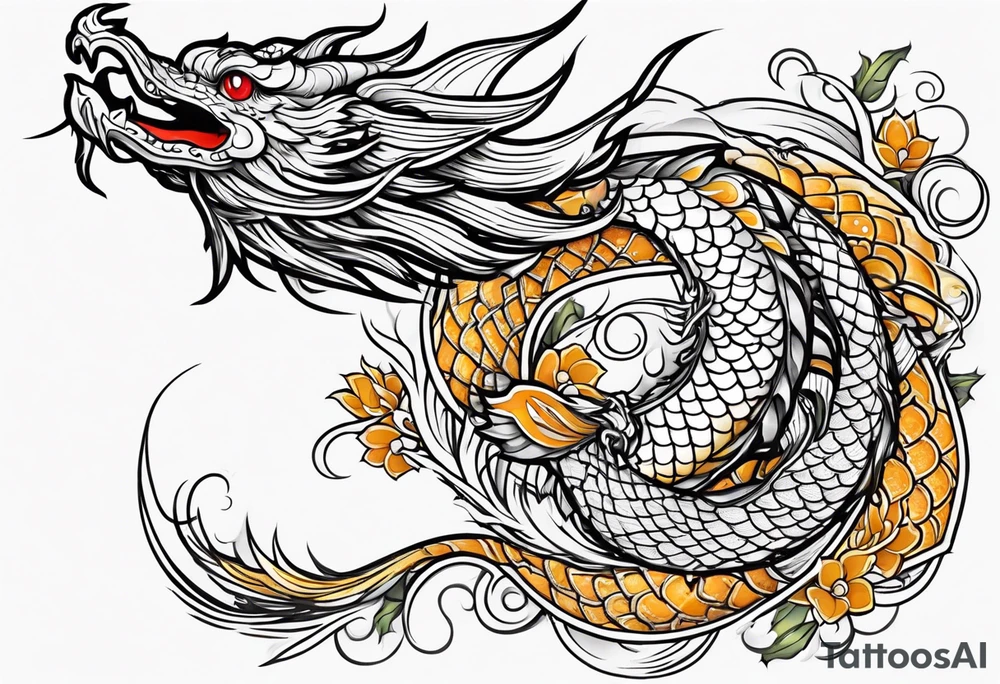 I want a dragon tattoo In gold and black for the story of koi fish tattoo tattoo idea