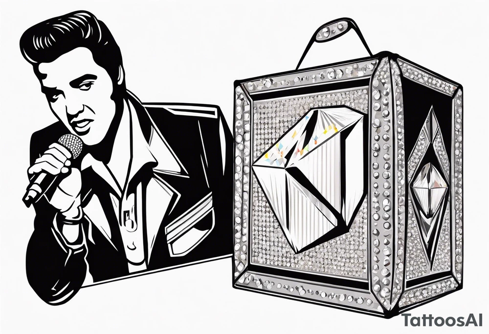 Elvis las Vegas with a microphone in a box which has the form of a diamond tattoo idea