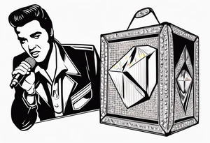 Elvis las Vegas with a microphone in a box which has the form of a diamond tattoo idea