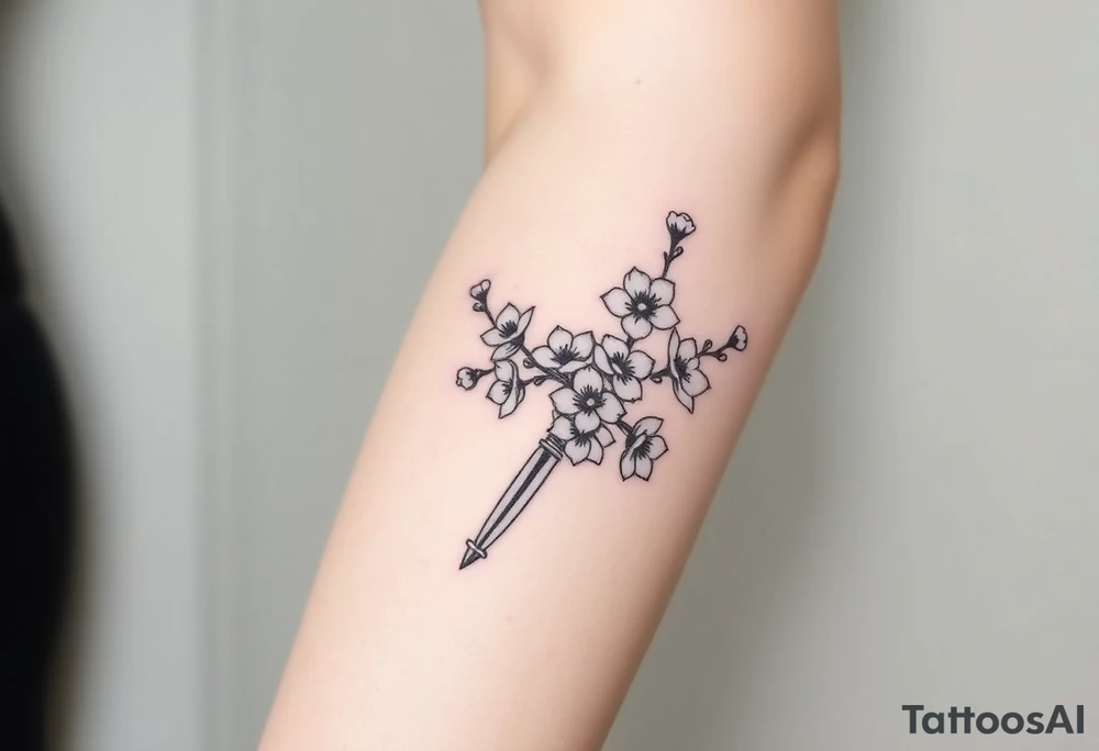dagger cherry blossoms tattoo idea