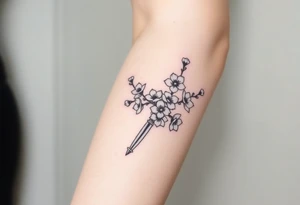 dagger cherry blossoms tattoo idea