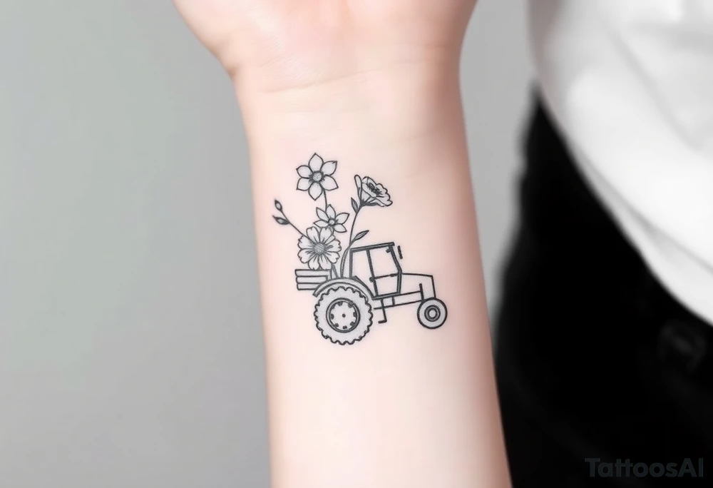 A bouquet of flowers with a tractor in it tattoo idea