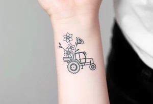 A bouquet of flowers with a tractor in it tattoo idea