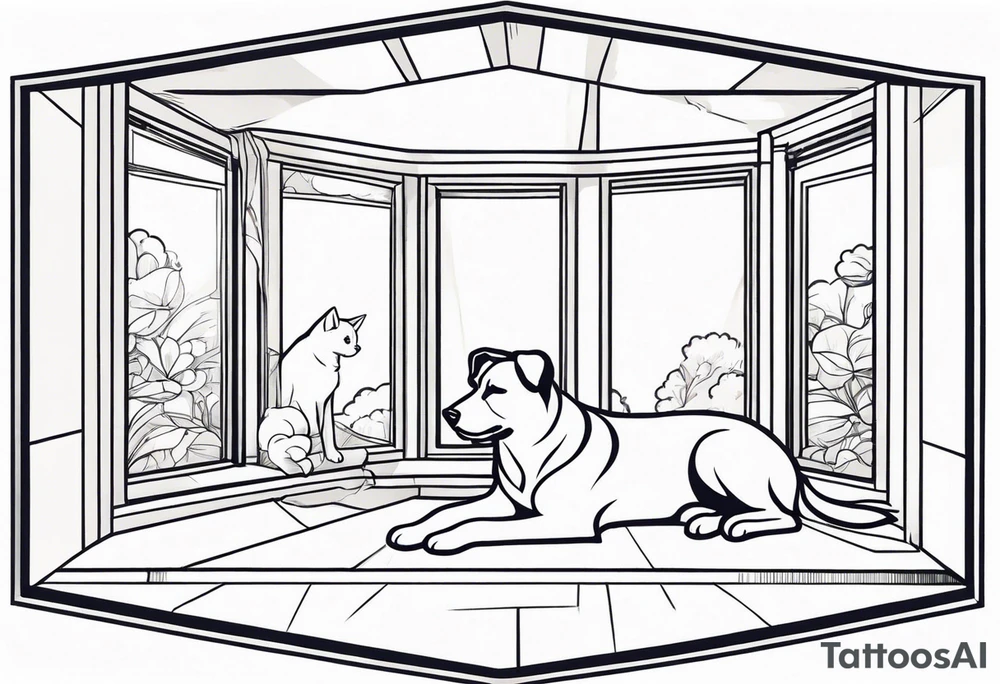 dog and cat sitting on floor and looking out octagonal window together
american traditional style tattoo idea