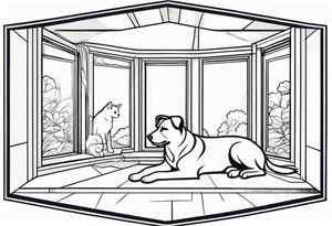 dog and cat sitting on floor and looking out octagonal window together

american traditional style tattoo idea