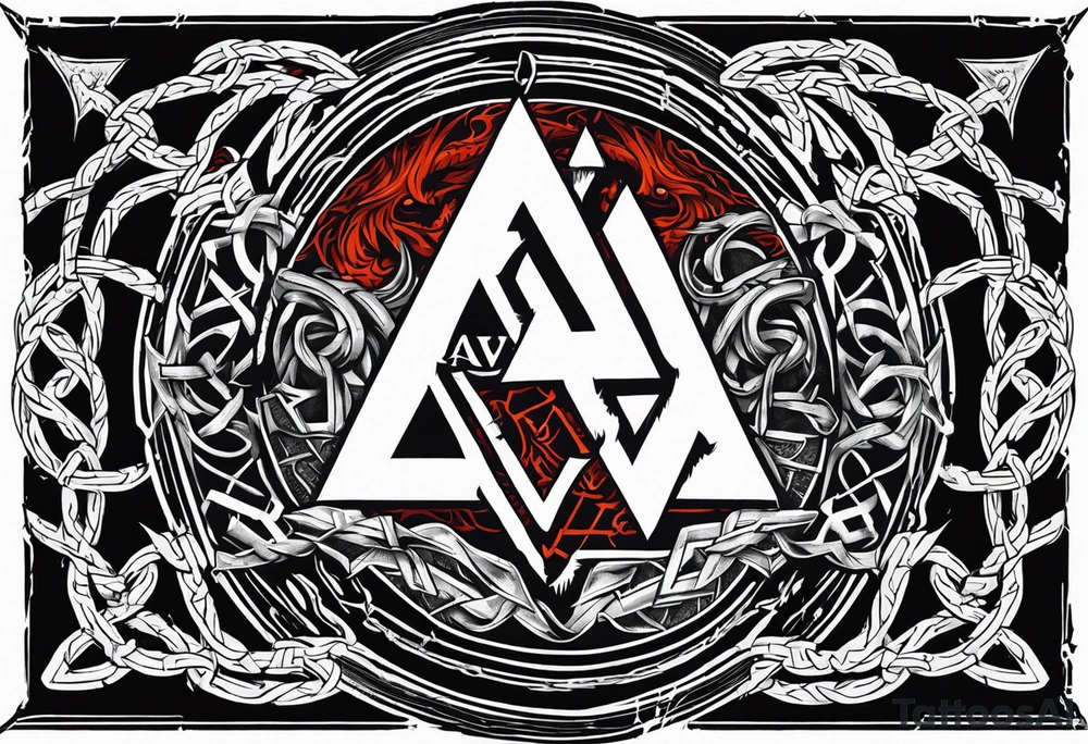Valhalla sword shield axe barbed wire chains valknut fire dragon tattoo idea Valhalla sword shield axe barbed wire chains valknut fire dragon tattoo idea