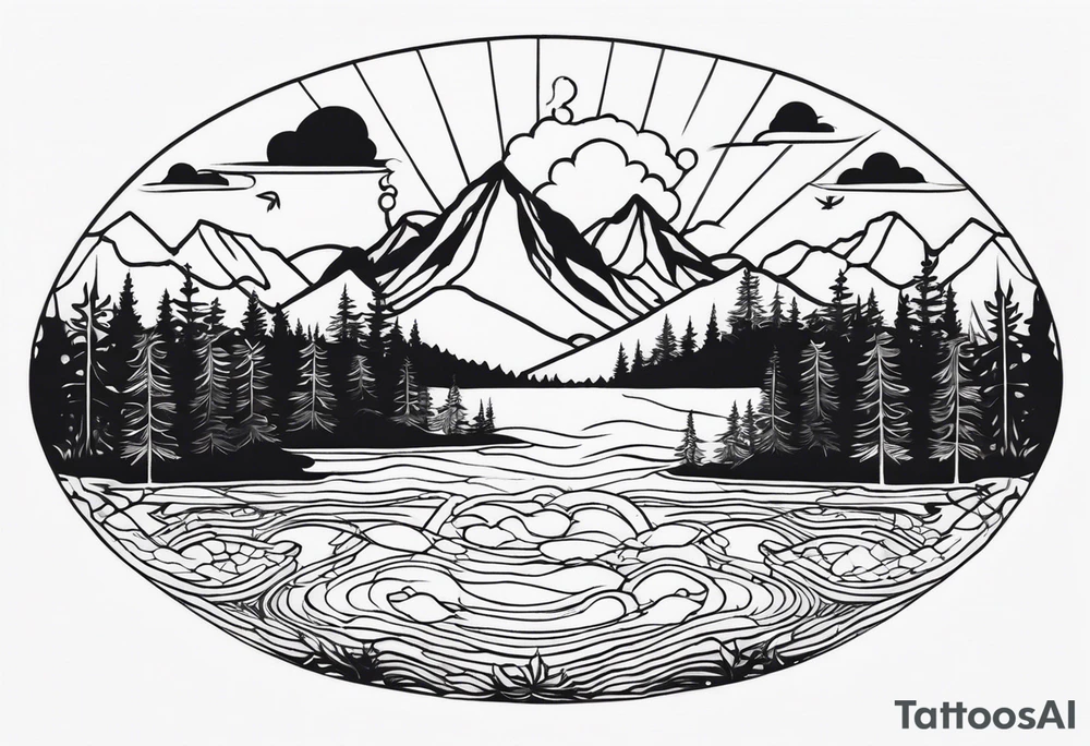 A lake without any forest
with an small island in the middle tattoo idea