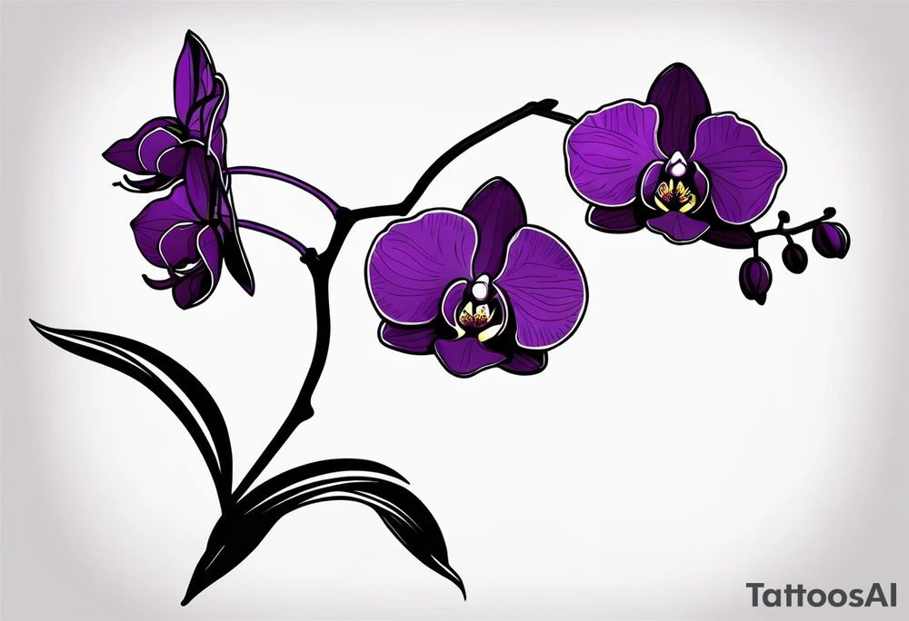 Dark purple orchid see through long stem tattoo idea