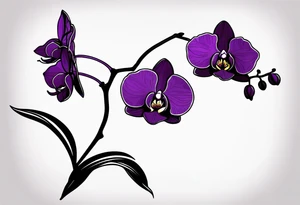 Dark purple orchid see through long stem tattoo idea