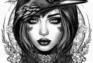 Spooky emo girl raven tattoo idea