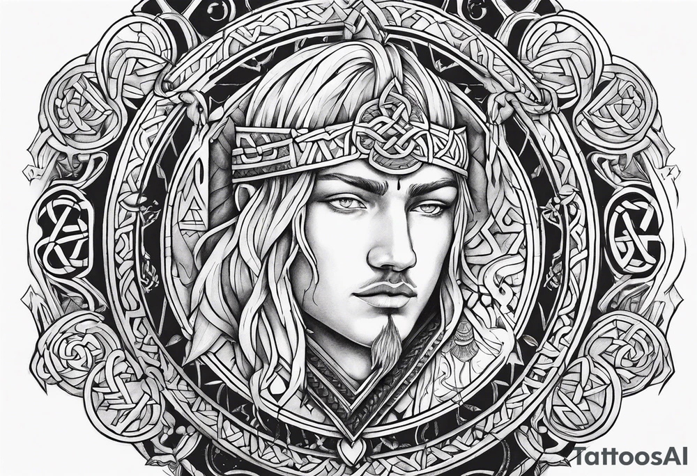 Nordic gods with runes and knots tattoo idea