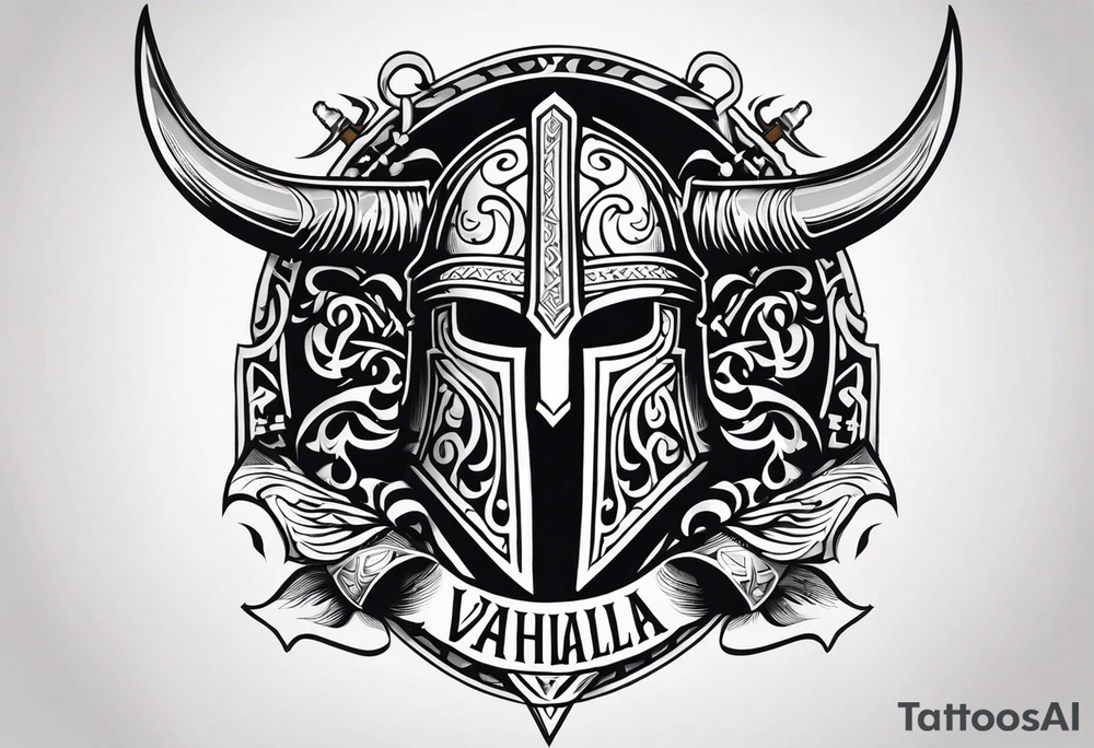 Valhalla viking helmet 
Sword shield tattoo idea