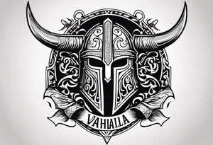 Valhalla viking helmet 
Sword shield tattoo idea