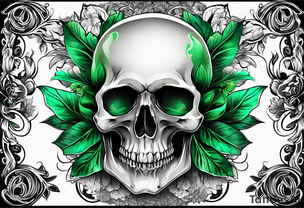 Scull profile with green eyes. P tattoo idea