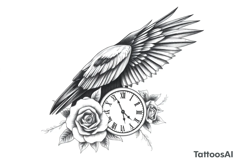 raven,roses,clock. tattoo idea