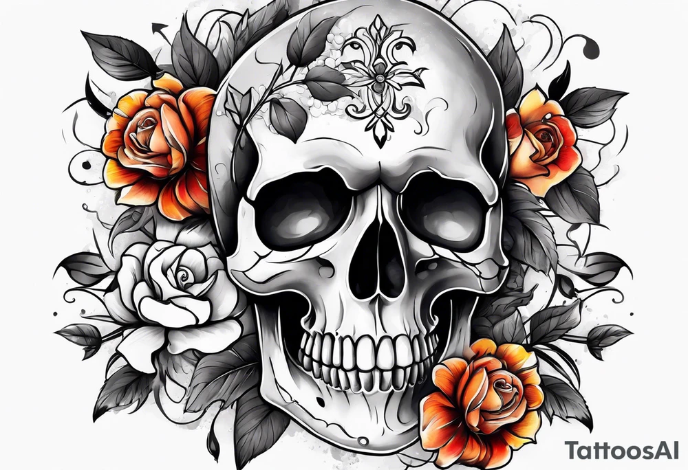 A skull and flowers tattoo idea