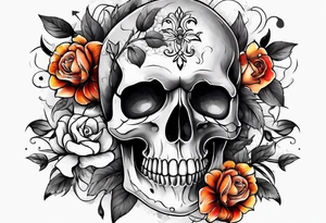 A skull and flowers tattoo idea