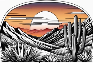 Forearm, cactus, sunset, mountain tattoo idea