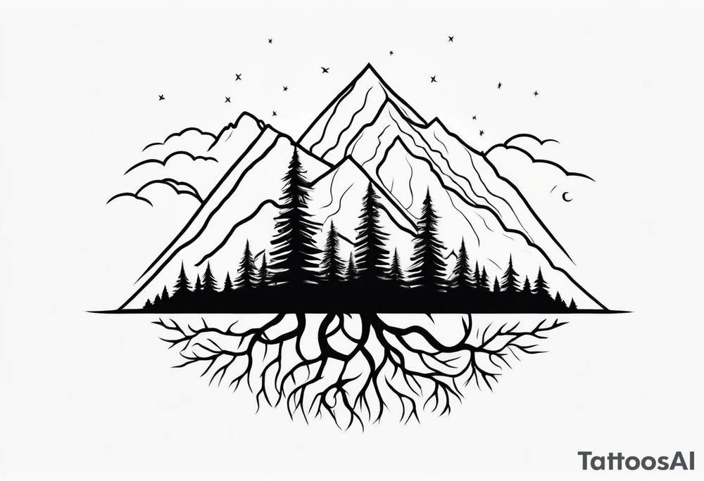 Three mountains three trees with roots tattoo idea