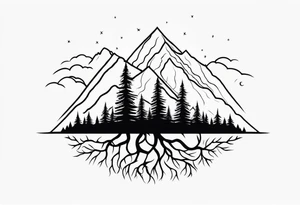 Three mountains three trees with roots tattoo idea