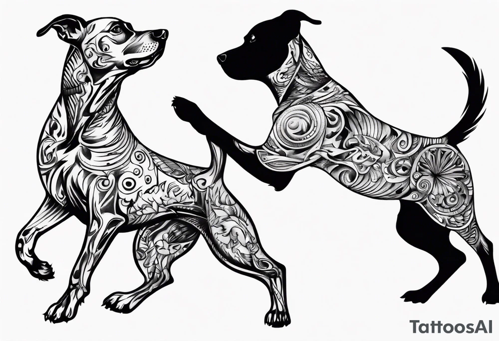 two dogs dancing on their hind legs. tattoo idea