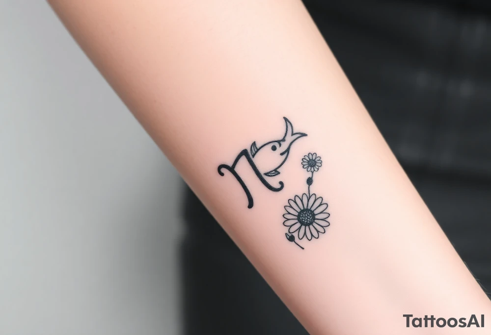 zodiac sign Pisces, surrounded by daisy's tattoo idea