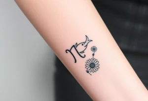 zodiac sign Pisces, surrounded by daisy's tattoo idea