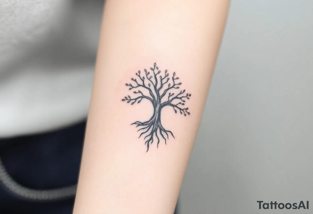 mystical tree of life with cosmic roots and celestial branches tattoo idea