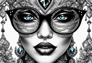 Dead Diamond queen wearing glasses add gemstones make her scarier darker tattoo idea