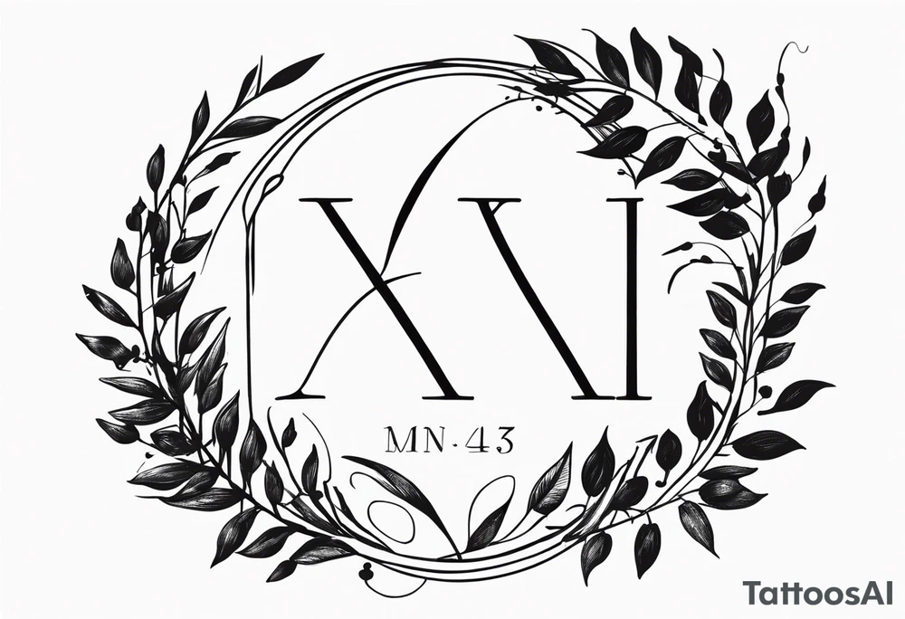 Roman numeral birth dates with vines tattoo idea