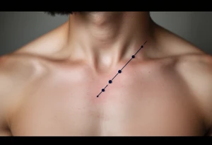 Three deep navy blue dots in a diagonal slash across the collarbone, evoking motion, resilience, and personal growth. tattoo idea