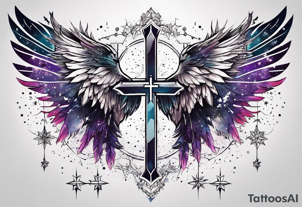 Constellation, wing , snow , cross tattoo idea