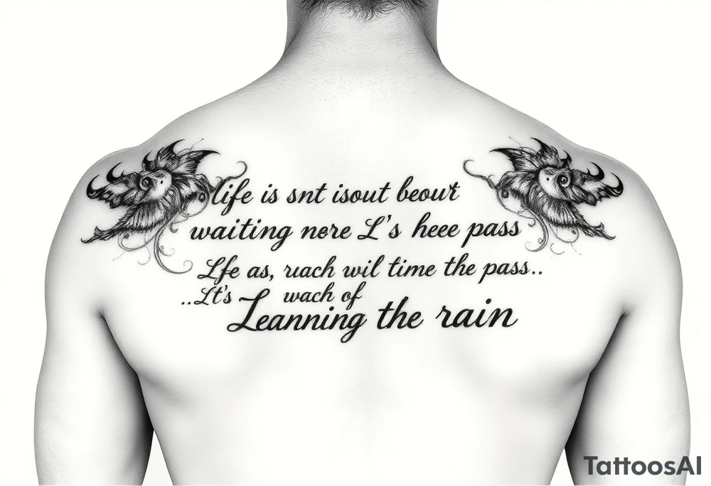 Create a tattoo around “life isn’t about waiting for the storm to pass. It’s about learning to dance in the rain” tattoo idea