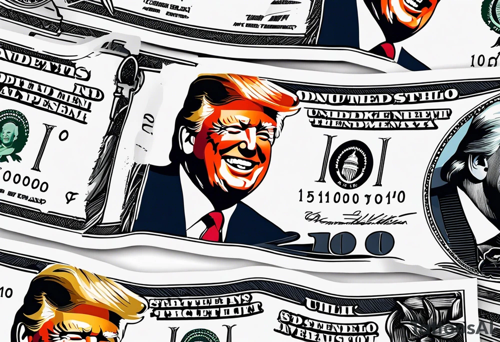 U.S. bills with President Trump laughing. tattoo idea
