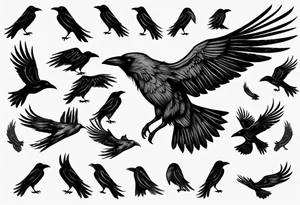 raven flying toward foreground tattoo idea