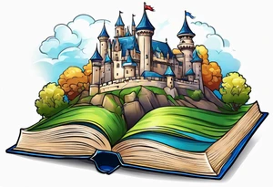 open book with castle tattoo idea