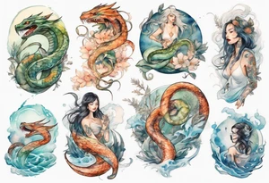 a beautiful woman seas serpent hybrid tattoo idea