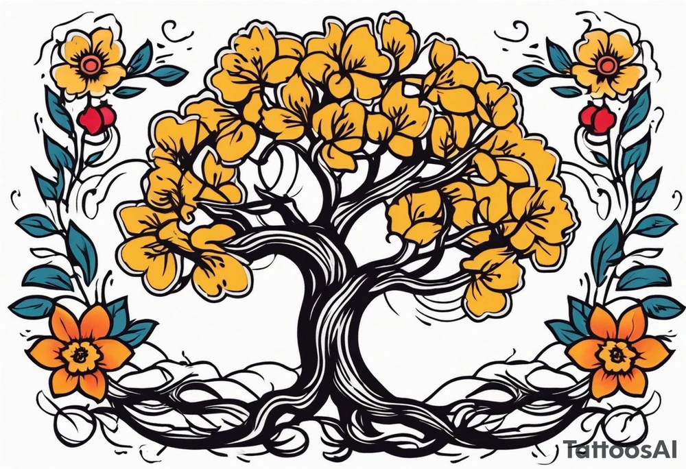 tree with roots

old school vintage simple traditional design with vintage flowers surrounding
bold color simple tattoo idea