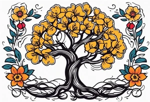 tree with roots

old school vintage simple traditional design with vintage flowers surrounding
bold color simple tattoo idea