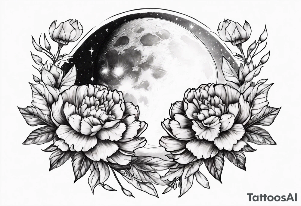moon with carnation tattoo idea