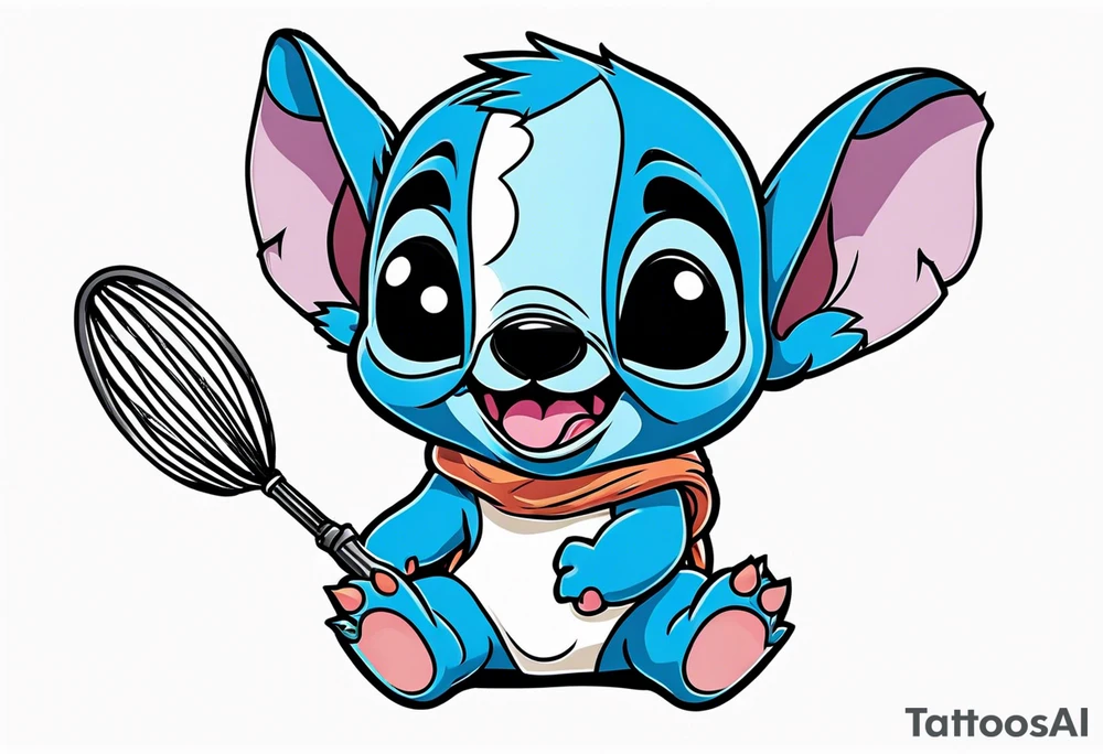 Baby stitch with welding hood and a whisk tattoo idea