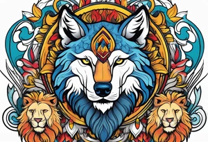 A powerful wolf with lions main tattoo idea