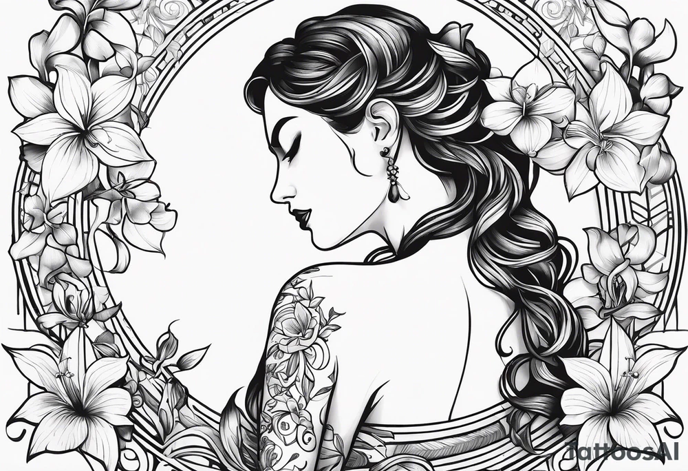 Flower and vine tattoo on upper left back climbing over the shoulder and towards the chest. Flowers should be Lilys, orchids, and dandelions. More empty space tattoo idea